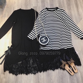 váy len basic pha chân ren nơ cạnh
