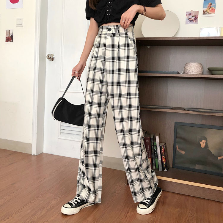 Quần Dài Ống Rộng Kẻ Sọc Vuông Thời Trang Hàn Quốc Thanh Lịch 40831