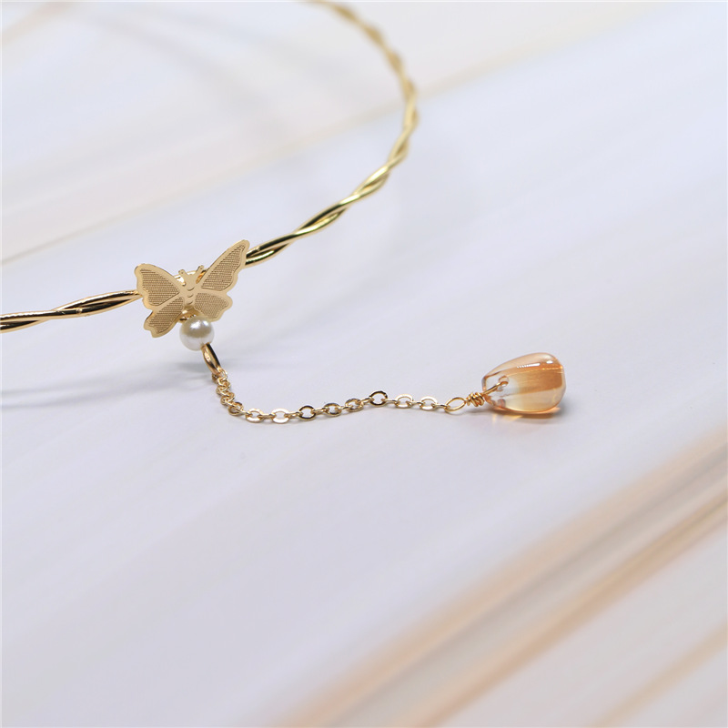 Butterfly Choker Necklaces Crystal Waterdrop Pendant Twist Clavicle Necklaces Jewelry Gold