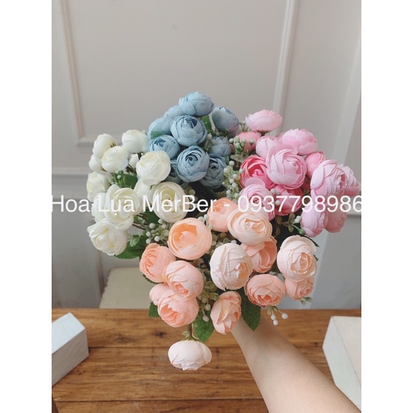 Cụm Trà, Cụm Mao Lương Nhỏ Màu Hàn Quốc Cao Cấp MerBer 13-15 Bông Kèm Các Cành Hoa Nhỏ