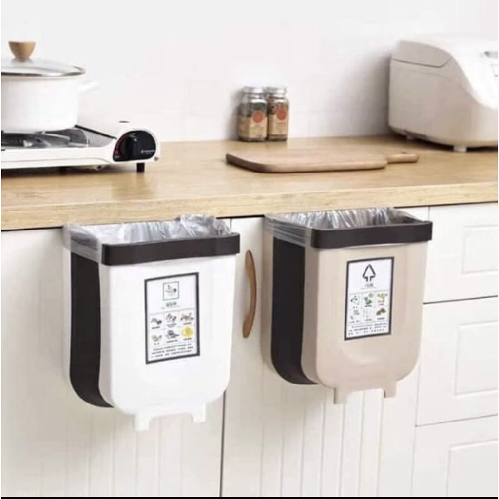 Thùng Rác Gấp Gọn Thông Minh Cao Cấp, Thùng Rác Gài Cánh Tủ Có thanh Gạt Tiện Lợi