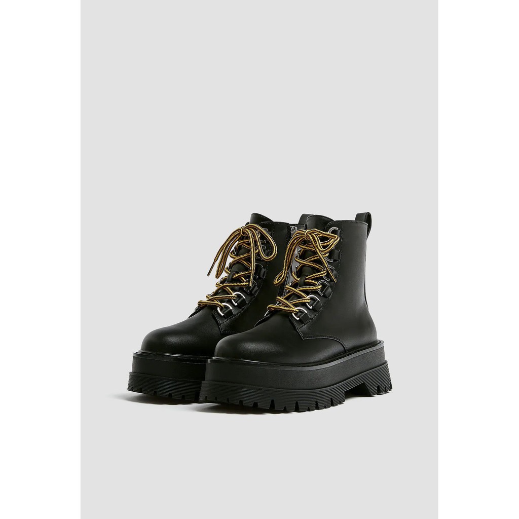 Pull&Bear Combat Boot Dây Vàng Xuất Dư Chính Hãng