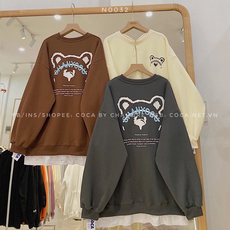 [N0032]🐻 Áo SWEATER nỉ lót lông phối liền vạt trắng CHANYOOU (Có sẵn/ảnh thật) | BigBuy360 - bigbuy360.vn