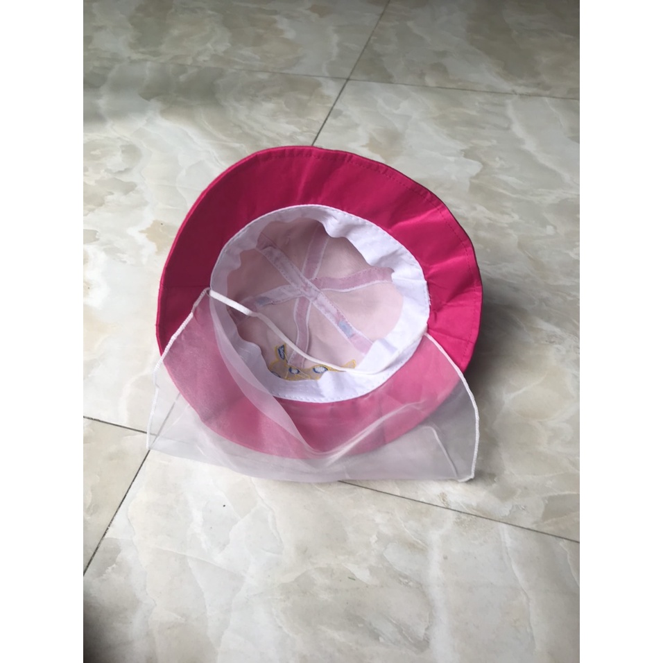 Mũ vành hình trâu kèm khăn voan bé gái