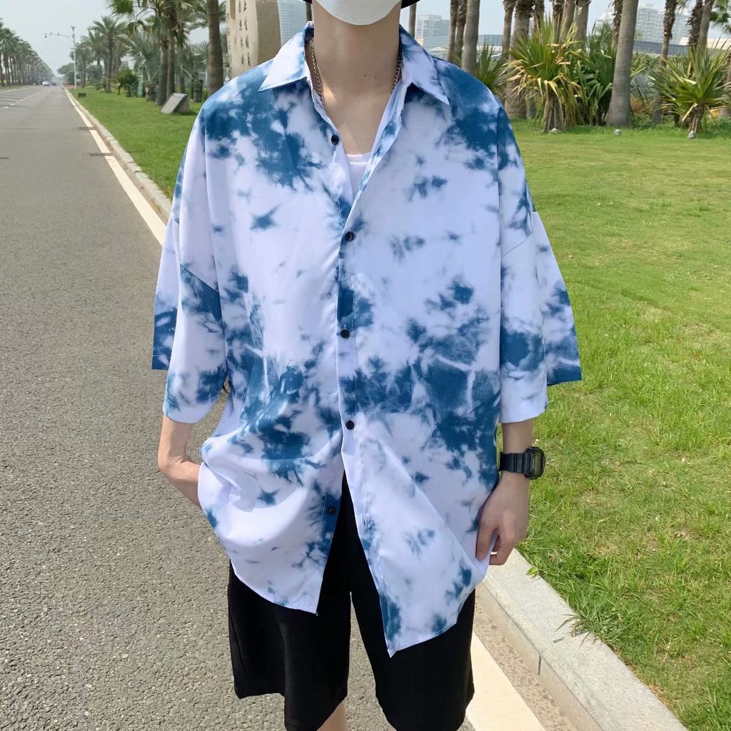 A010 Áo sơ mi loang cỡ rộng nam nữ unisex kiểu dáng Hàn Quốc, áo tay lỡ vải thô kate vảy sơn cá tính oversize Ulzzang | BigBuy360 - bigbuy360.vn