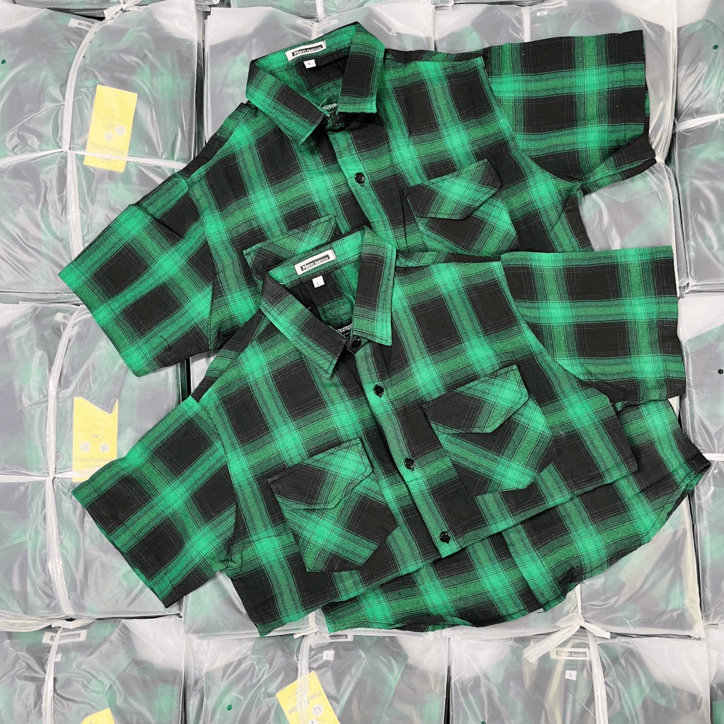 (Free Ship) Áo Sơ Mi Caro Nam Tay Ngắn Màu Xanh Lá Trendy Của Năm Siêu Hot HK