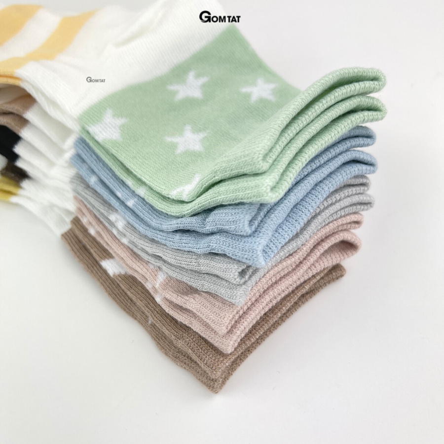 Set 5 Đôi Tất Nữ Cổ Cao GOMTAT Họa Tiết Ngôi Sao, Vớ Nữ Cao Cổ Thời Trang Siêu Dễ Thương - CBCC20