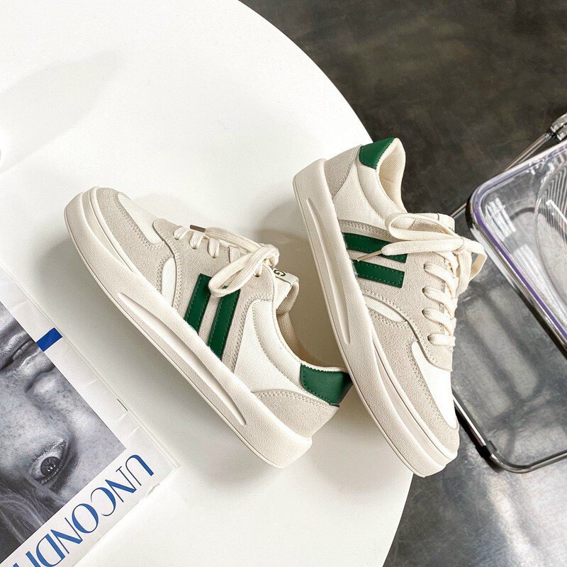 (ảnh+video) giày nữ sườn sọc phối da lộn from thể thao