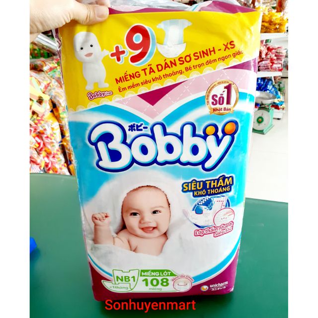 Miếng lót Bobby Newborn 1 108 miếng ( tặng 9 miếng xs sơ sinh)