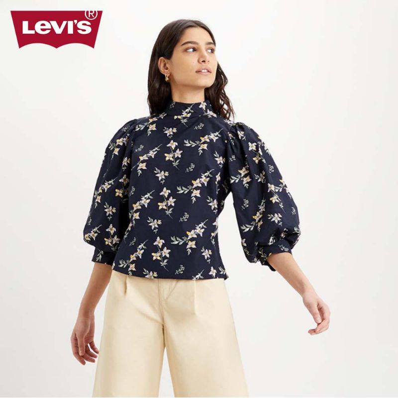 Levi's posey floral blouse auth vnxk áo sơ mi kiểu levi crop tay phồng tiểu thư hoa nhí levis xuất khẩu dư xịn