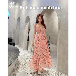 Đầm váy hoa nhí hai dây phối chân bèo xinh xắn + Ảnh thật treo móc