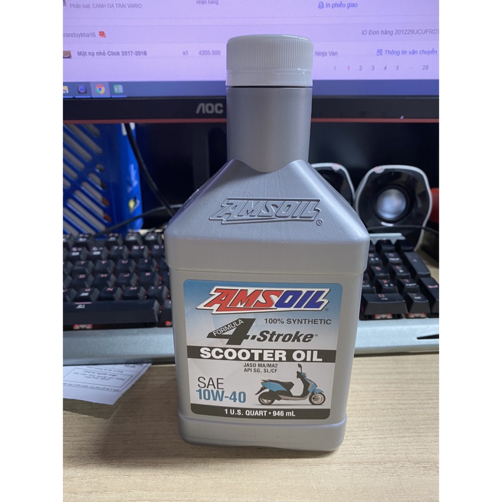 Nhớt Amsoil 10W-40 Scooter tay ga mẫu mới (ASO) 946ml, lọc nhớt Ya-su