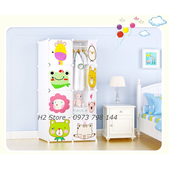 TỦ NHỰA THÔNG MINH ĐỂ ĐỒ CHO BÉ LẮP GHÉP 8 Ô CỬA MÈO BAY CUTE ĐA NĂNG CHO TRẺ sâu 47cm