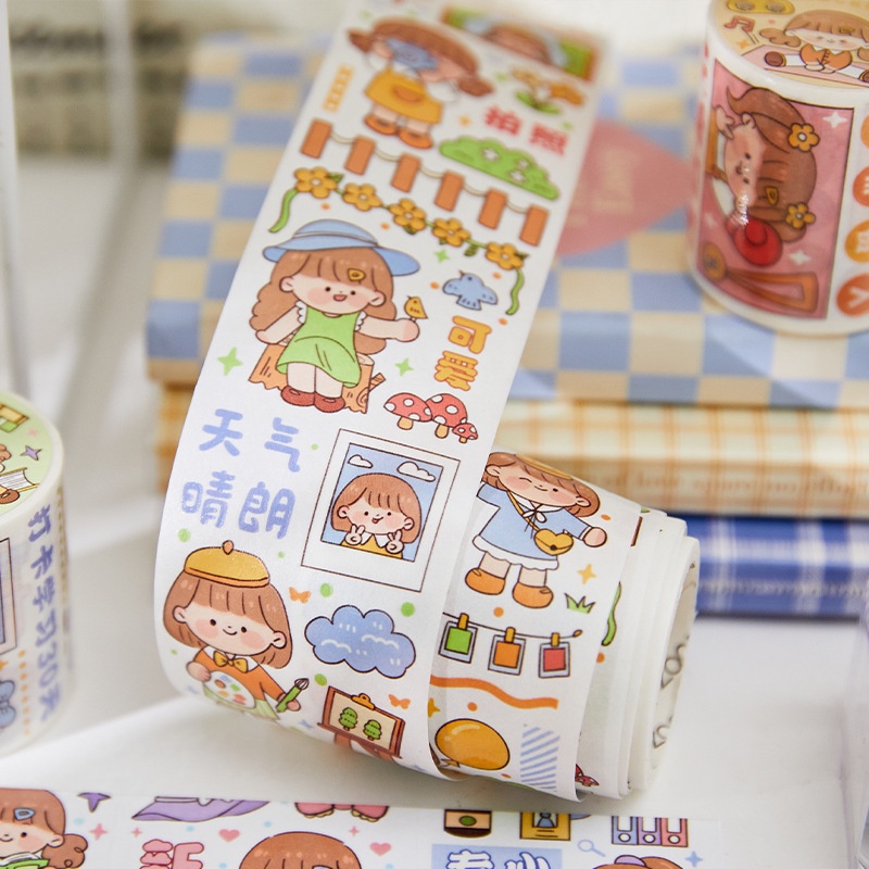 1 Cuộn Băng Dính Washi Họa Tiết Hoạt Hình Dễ Thương