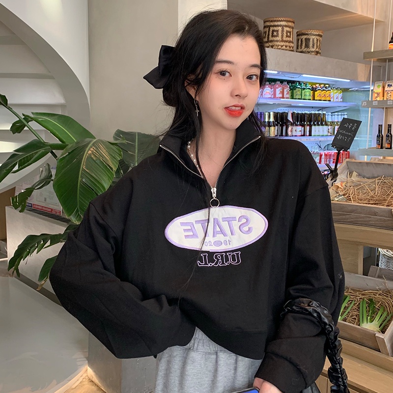 Áo Sweater Dài Tay Dáng Rộng Thêu Chữ Thời Trang Mùa Thu Dành Cho Nữ