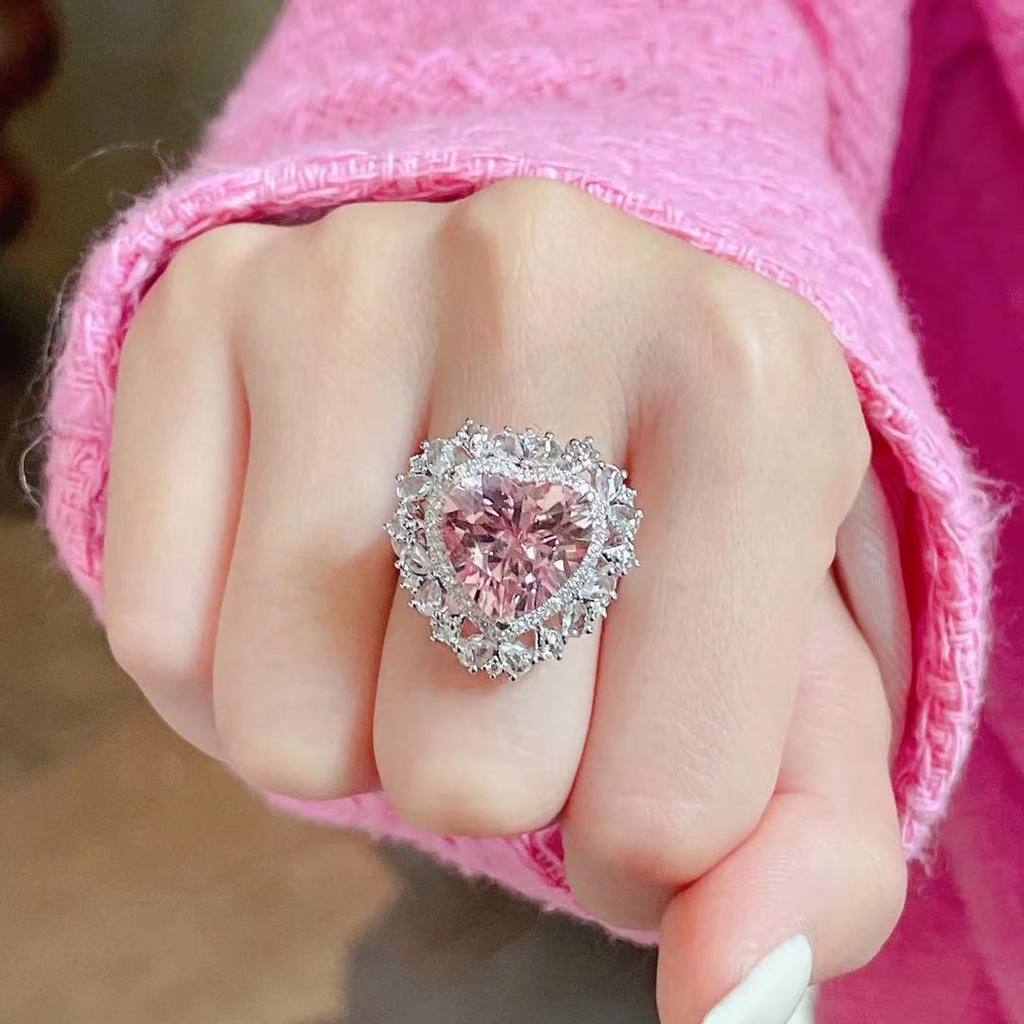 Heart shaped Ring Set with Zircon Pink Advanced Fashion Women's Fashion Print