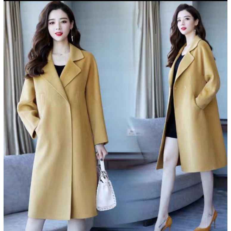 ÁO DẠ ÉP MÀU VÀNG DÁNG DÀI