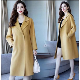 Áo dạ ép màu vàng dáng dài