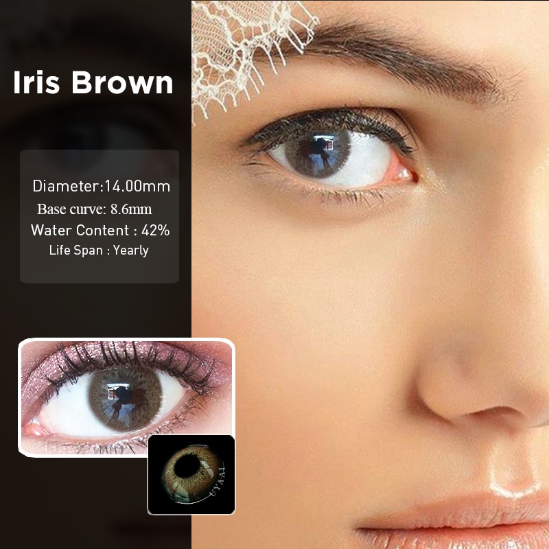 UYAAI 2Pcs/pairs Contact Lenses For Eyes Natural Cosmetics For Eyes Beauty Blue contact lens Rainbow series Iris Brown