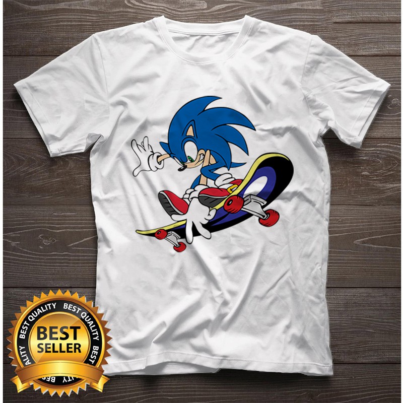 Áo thun Unisex Cotton - nhím sonic trượt ván
