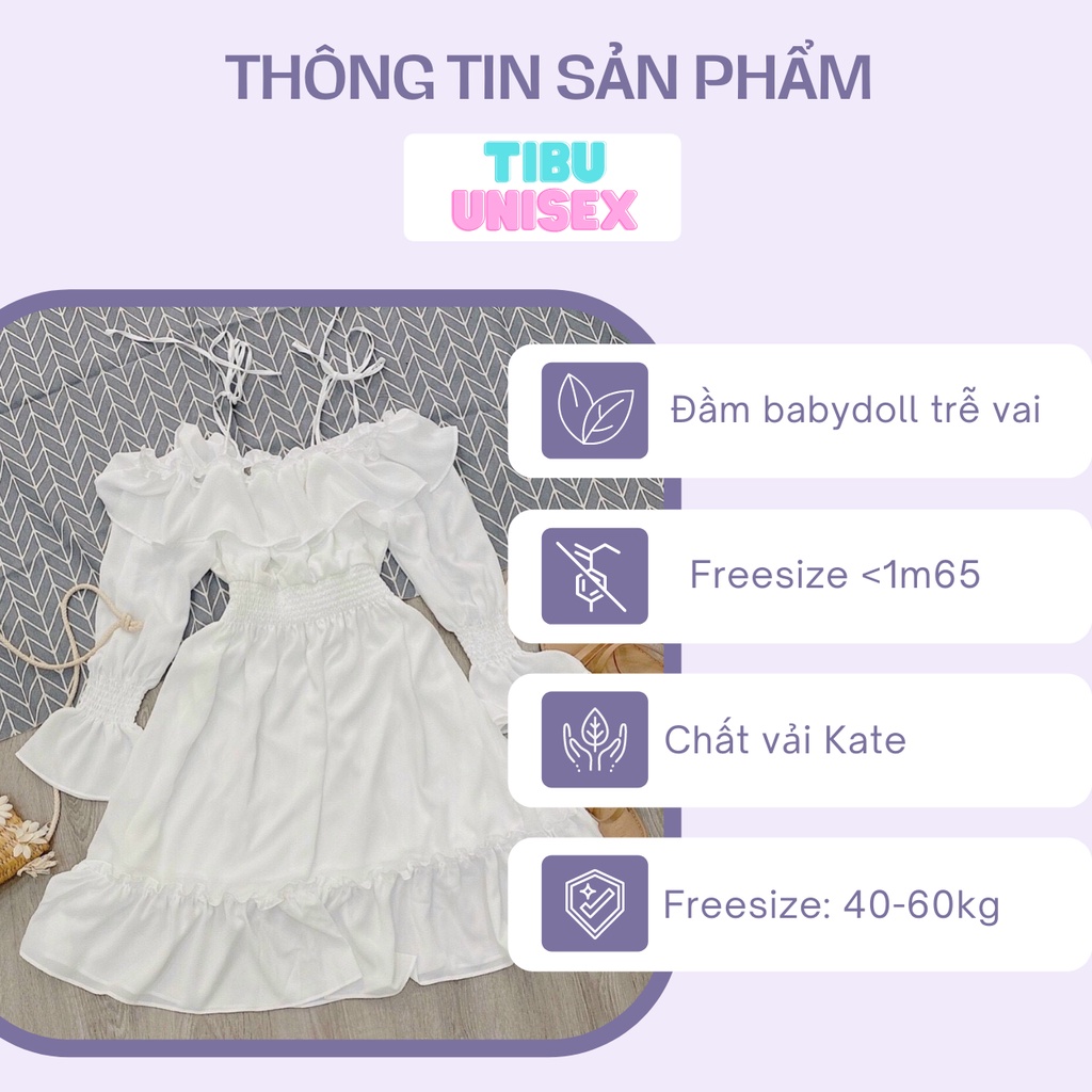 Váy Tiểu Thư Trễ Vai TIBU, Đầm Bánh Bèo Màu Trắng Hai Dây Nữ Thích Hợp Đi Chơi Đi Tiệc Chụp Kỷ Yếu