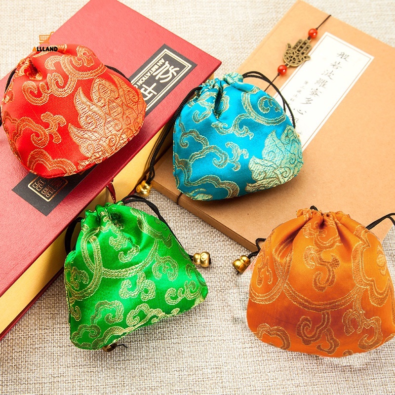 Túi dây rút mini đựng trang sức/kẹo chất liệu satin thêu họa tiết