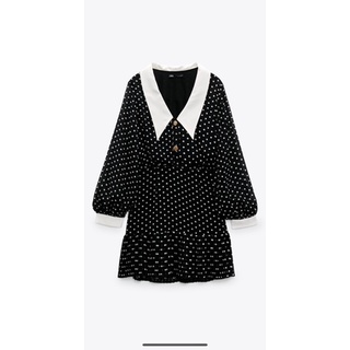 Đầm ngắn chấm bi tay phồng cổ Peter Pan