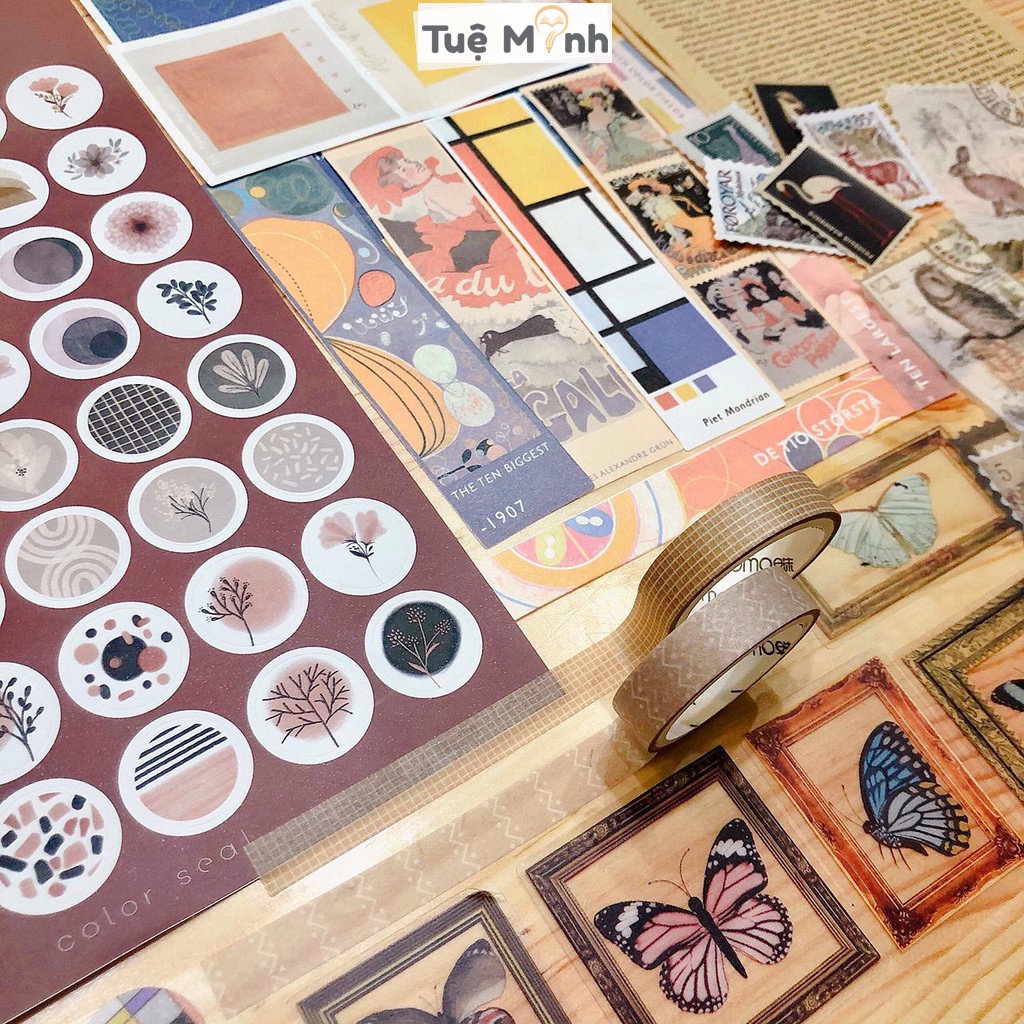Bộ phụ kiện trang trí Bullet journal phong cách Aesthetic Luv109, quà tặng túi kraft vintage