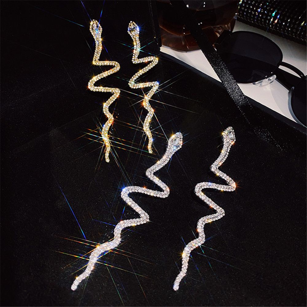 [Hàng giao ngay]Bông tai dáng dài hình rắn đính đá phối tua rua nhiều màu thời trang cho nữ