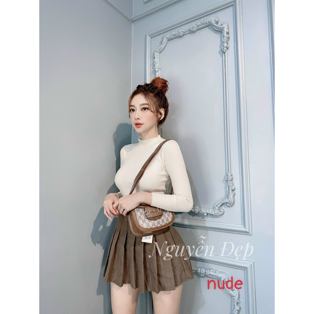 Áo len quảng châu cổ lọ 3p tay dài trơn ôm dáng basic LB65