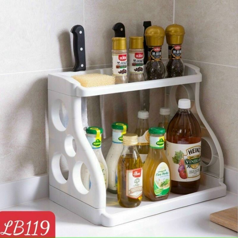 Kệ đựng da vị 2tầng có khe cài dao kệ đựng gia vị nhựa cao cấp