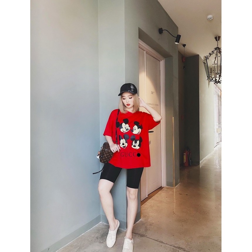 Set thun quần lửng ngố phối áo thun in nhiệt form rộng dưới 68kg mặc thoải mái