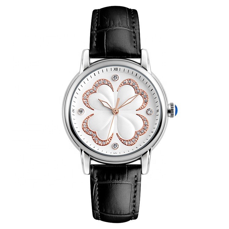 Đồng Hồ Nữ Skmei 9159 Chính Hãng Mặt Cỏ 4 Lá May Mắn Dây Da Cao Cấp