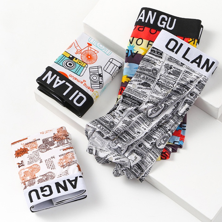 Quần Boxer Đùi Nam Vải Băng Lụa Kháng Khuẩn Cao Cấp, Quần Sịp Lót Boxer Nam Họa Tiết Độc Đáo Co Giãn 4 Chiều