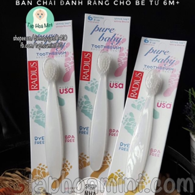 Bàn Chải Đánh Răng Siêu Mềm Radius Pure Baby Mỹ - Cho bé từ 6m