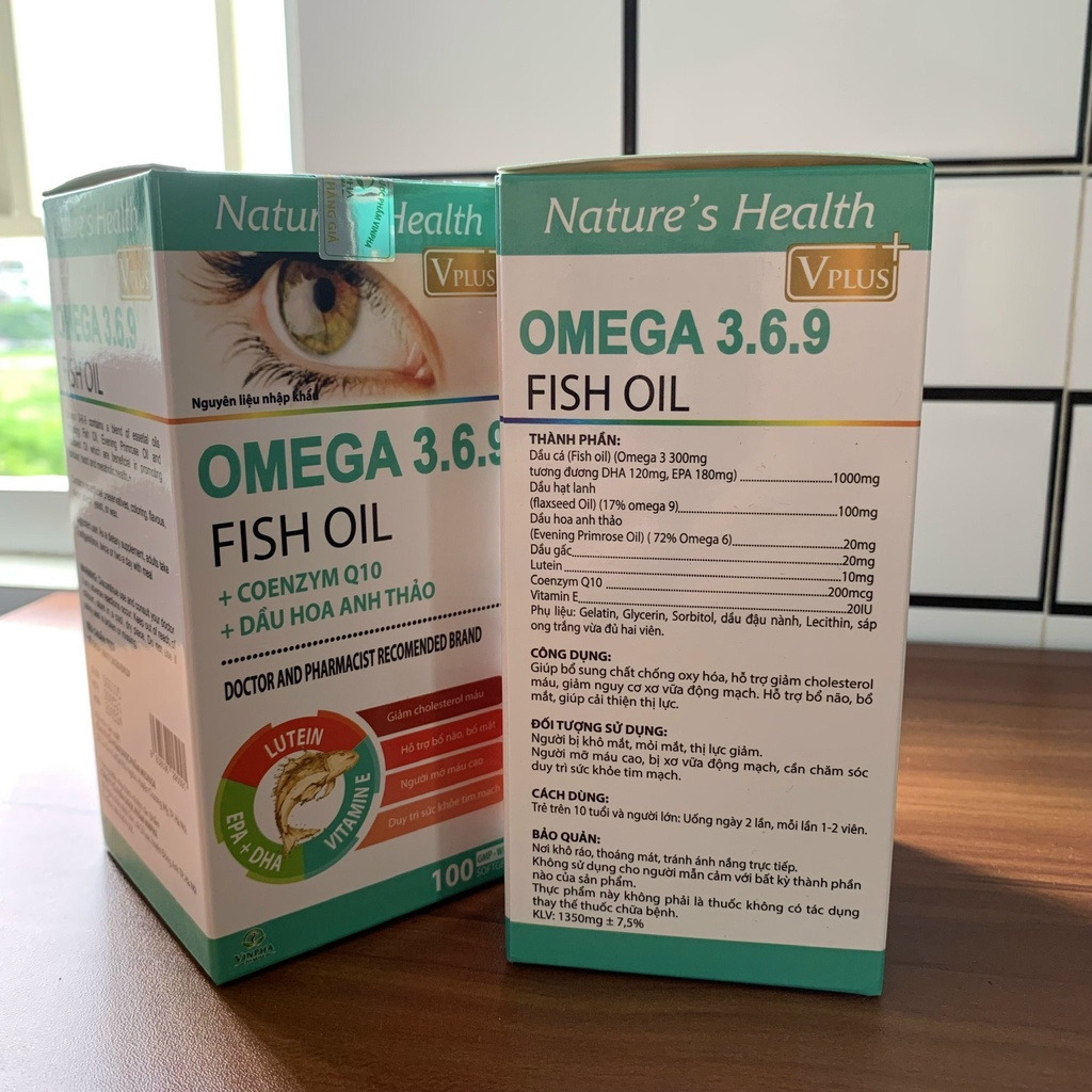 Viên dầu cá Omega 3 6 9 Fish oil Bổ não, sáng mắt, khỏe mạnh tim mạch, tăng cường trí nhớ - Hộp 100 viên