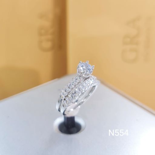 Nhẫn set 2 chiếc bạc Ý S925 MiASJ N554 nhẫn cặp nhẫn nữ nữ nạm đá cao cấp, sang trọng