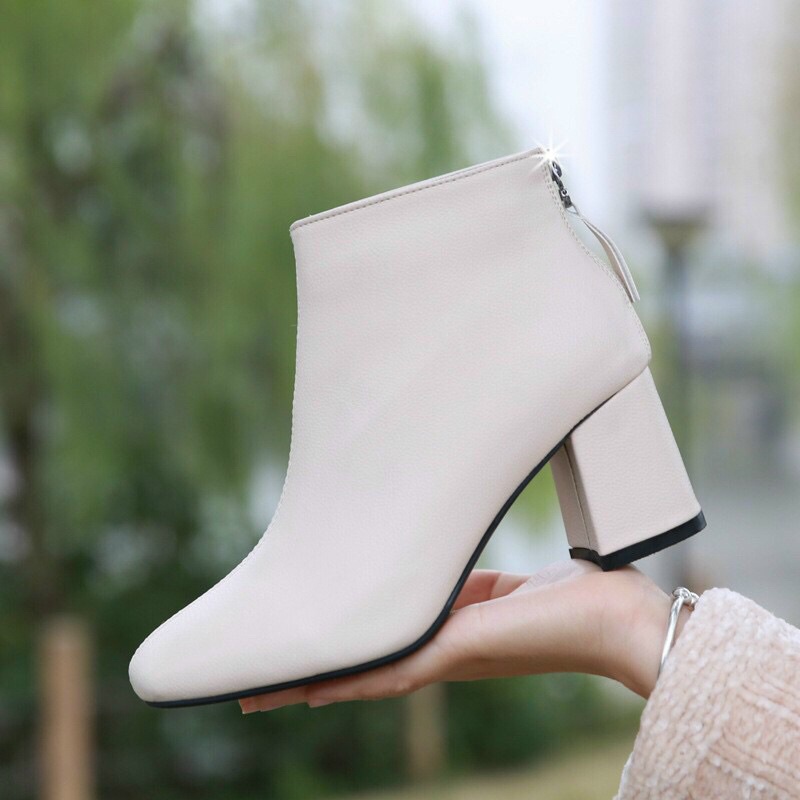 ( SẴN HÀNG) Bốt Nữ Hàn Quốc Giày Boot Nữ Công Sở Gót Vuông 7 phân Khóa Sau | BigBuy360 - bigbuy360.vn