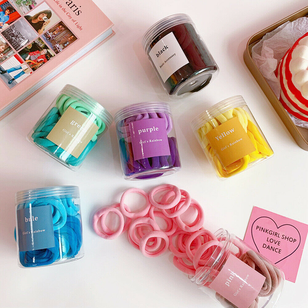 Set 50 dây buộc tóc co giãn màu trơn thiết kế đơn giản cho nữ