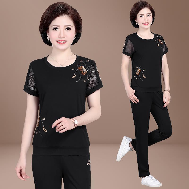 mẫu mới năm 2021❁✺♣váy mẹ mùa hè thời trang ngắn tay nữ trung niên phù hợp với quần áo Hai bộ 40 tuổi