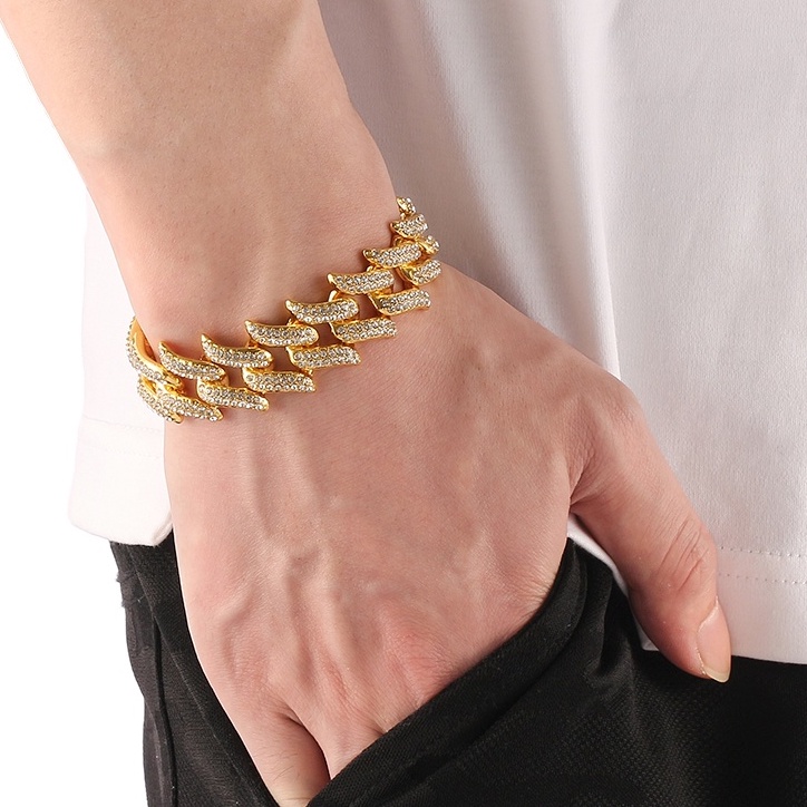 Vòng đeo tay dây xích đính đá toàn bộ phong cách hip Hop cho nam