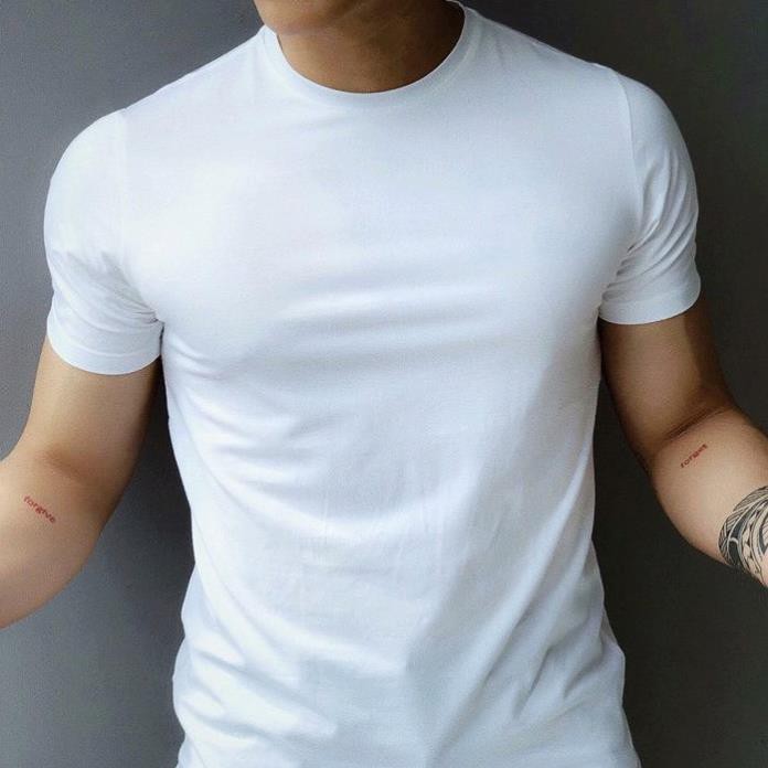 Áo thun T-shirt trơn Trắng | Chất Liệu cotton 4 chiều form body ôm sát người ་
