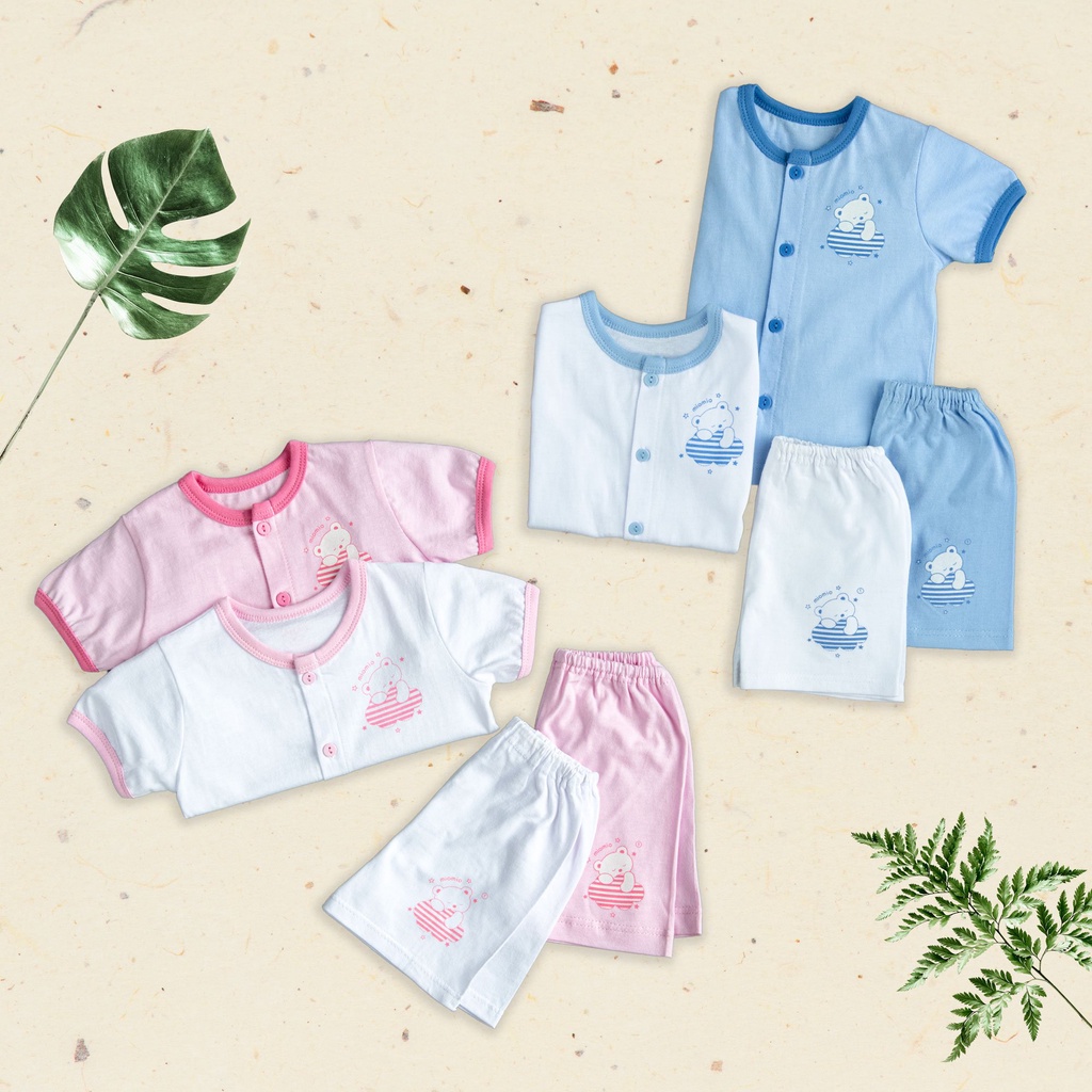 Bộ Sơ Sinh Cài Giữa Cộc Tay MIOMIO, Họa Tiết Gấu Mây Dành Cho Bé Trai Bé Gái , 100% Cotton