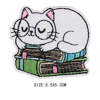 Sticker Ủi Thêu Hình Mèo Đeo Mắt Kính Xinh Xắn