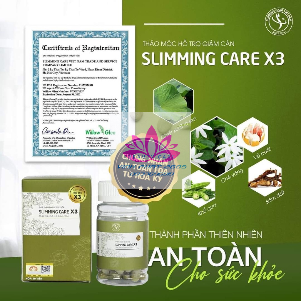 (HÀNG CHÍNH HÃNG)VIÊN UỐNG THẢO MỘC SLIMMING*CARE X3 TẶNG KÈM DETOX
