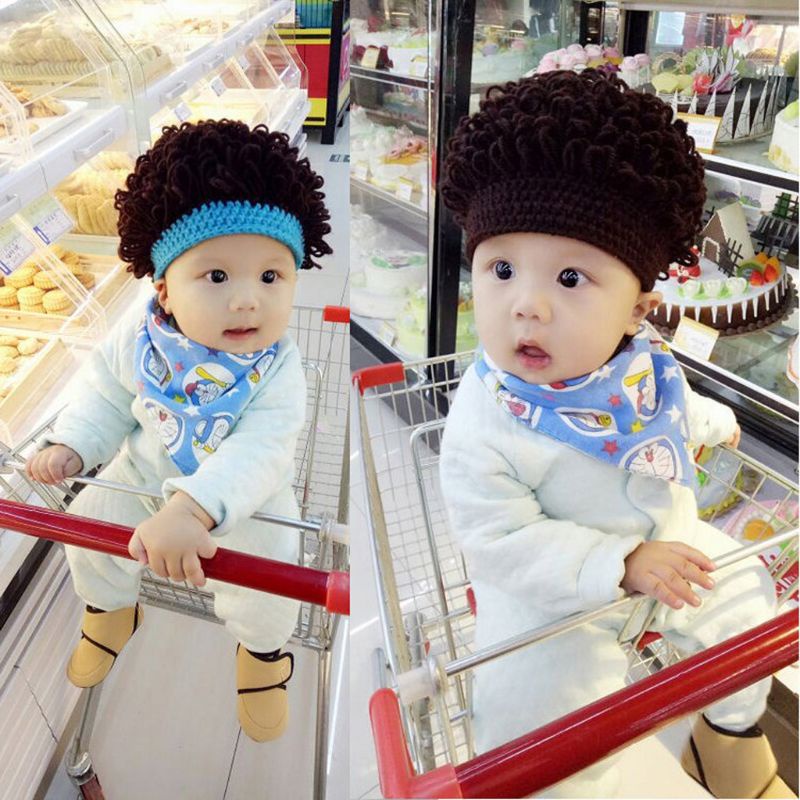 Mũ len đính tóc giả xoăn dễ thương cho bé