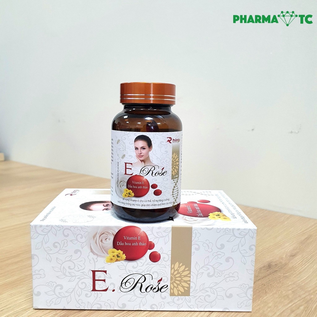 Viên uống vitamin E Rose Rhino, giúp sáng da, đẹp da  - Hộp 30 viên - PharmaOTC