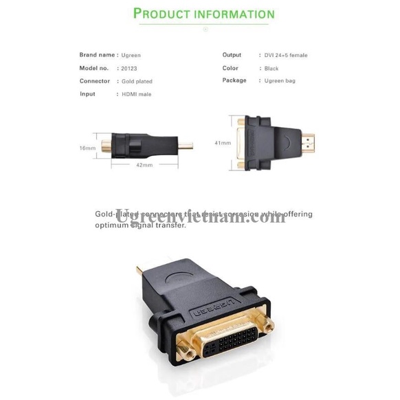 Đầu Chuyển HDMI đực sang DVI cái UGREEN 20123 Chính Hãng