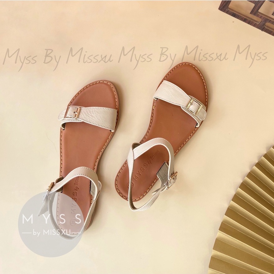 Giày sandal nữ bệt quai ngang phối khóa da thật cao cấp MYSS - SD136