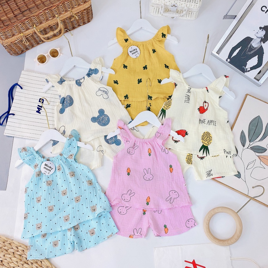 (MS12)Bộ ba lỗ chun vai hình ngộ nghĩnh chất liệu muxolin cho bé đáng yêu